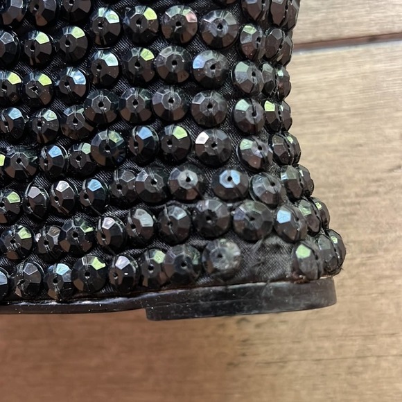 Colin Stuart Wedge Boot Black Satin Beaded Heel Sole Cuff Pointed Toe Size 7.5 - Picture 11 of 12